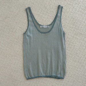 ZARA Striped Tank Top, Silk Blend, Cream and Light Blue, M